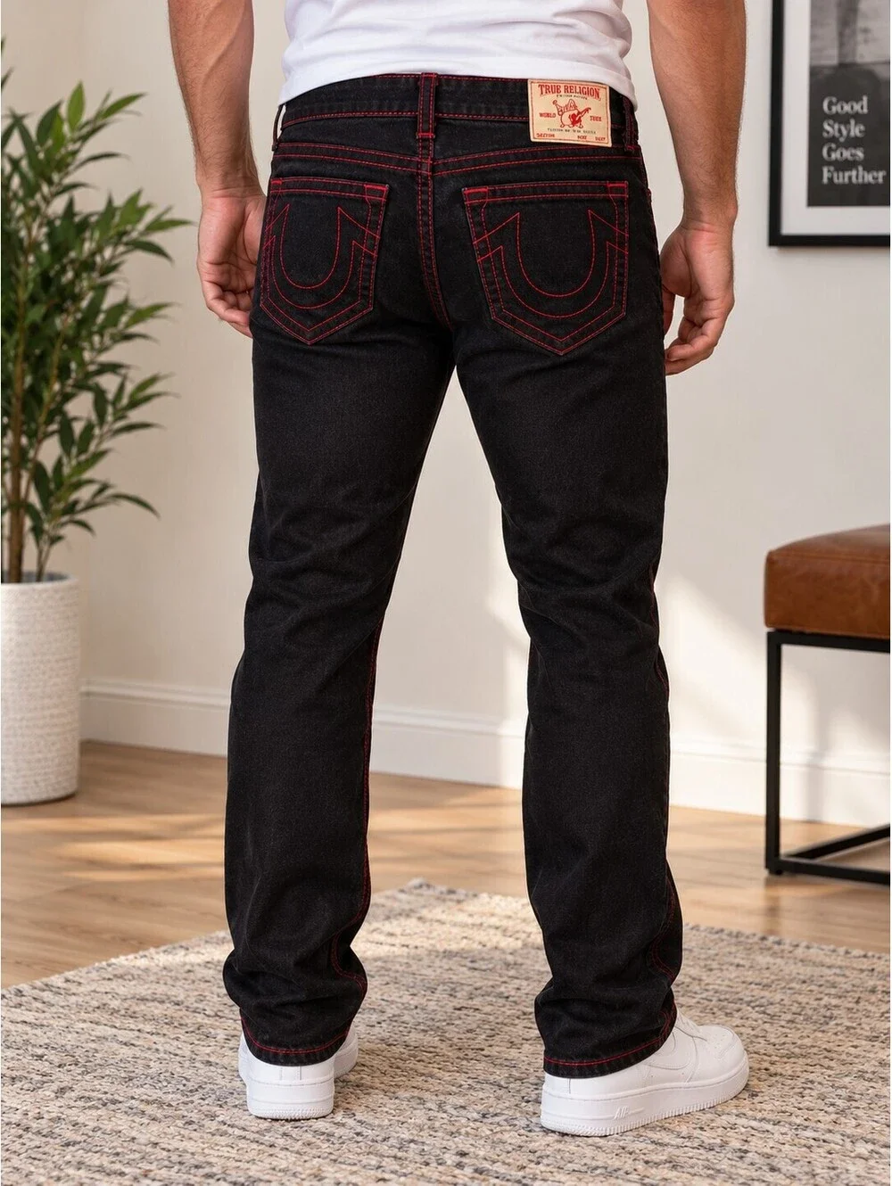 True Religion Ricky Black Jeans with Red Contrast Stitching